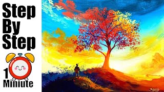 #shorts Sunset Tree Acrylic Tutorial Step by Step 🎨   🎨   🎨   🎨   🎨     The Art Sherpa