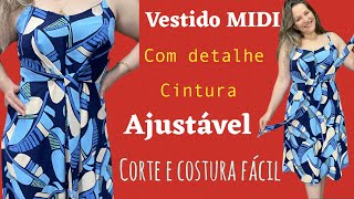 VESTIDO MIDI COM DETALHE CINTURA AJUSTÁVEL FÁCIL DE FAZER #costurafácil #vestidos #dress