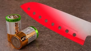 EXPERIMENT Glowing 1000 degree KNIFE VS BATTERIES