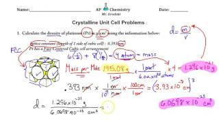Unit Cell Calculations worksheet review