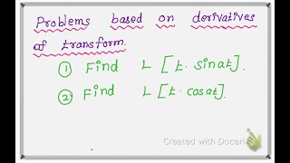 Find  L(t Sin at ) and L(t Cos at). Unit -Laplace Transform// Engineering Mathematics// B.E, B.Tech.