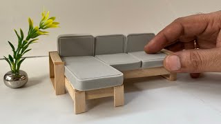 DIY Mini Couch (sofa) Wooden Frame from Popsicle Stick | Miniature Furniture