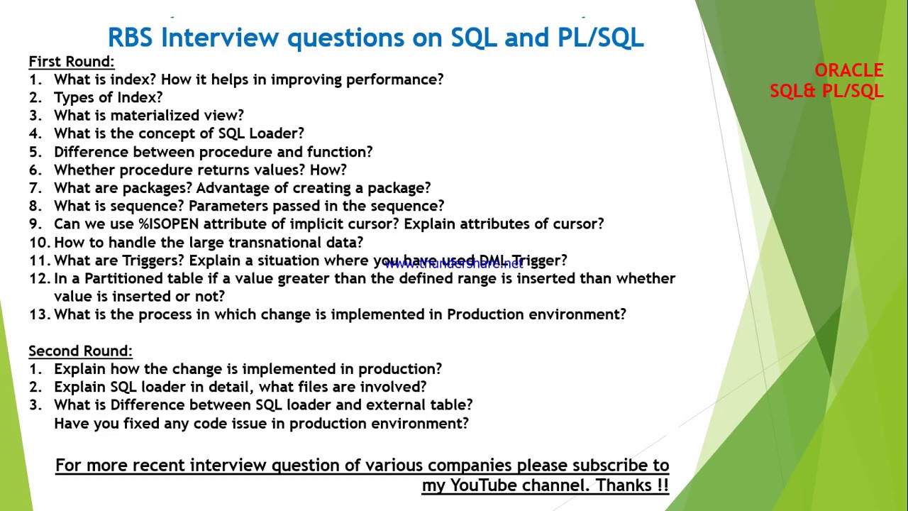 RBS Interview Questions And Answers On SQL And PLSQL - YouTube