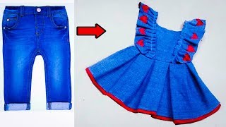 Quick Transformation Old Jeans Into Cute Baby Frock