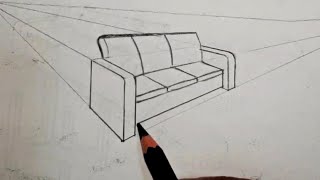 How to draw a Sofa using Two Point Perspective for Beginners ! Sofa Drawing