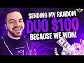 SENDING MY RANDOM DUO $100 IF WE WIN?! - He Called His Mom!!! (Fortnite: Battle Royale)