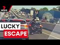 Motorbike rider dicing with death on a Melbourne freeway | 7NEWS