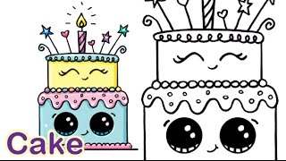 How to Draw a Cartoon Birthday Celebration Cake Cute and Easy