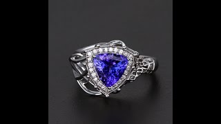 14k White Gold Trilliant Tanzanite and Diamond Ring 1.90 Carats