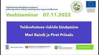 Veebiseminar 07.11.2022 toiduohutuse riskide hindamisest