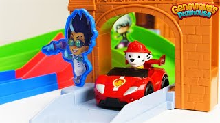 ☻PJ Masks☻ and Paw Patrol toy Racing !
