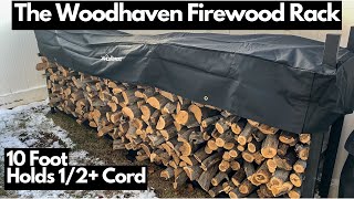 The Woodhaven Firewood Rack Assembly \u0026 Review | 10' rack for 1/2 Plus Cord of Wood