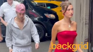 Lady in Red! Hailey and Justin Bieber arriving at Times Square in NYC