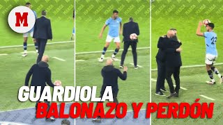 El balonazo de Guardiola al entrenador del Brujas provocado por las prisas I MARCA