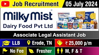 JOB | Milky Mist Dairy Food Pvt Ltd | Recruitment 05 JULY 2024 | Careers | Erode | in Tamil