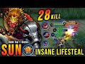 28 Kills + 2x MANIAC!! Sun New Build Insane LifeSteal (AUTOWIN) - Build Top 1 Global Sun ~ MLBB