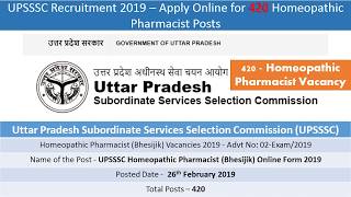 UPSSSC Recruitment 2019 – Apply for 420 Homeopathic Pharmacist Posts