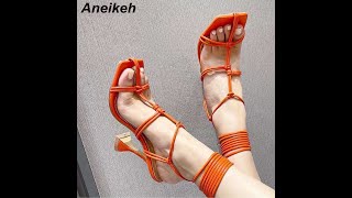 Aneikeh-Sandalias de tacón fino con cordones para mujer, zapatos de Gladiador, sexys