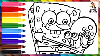 Dibuja y Colorea A Bob Esponja Y A Gary El Caracol 🧽❤️🐌🌊 Dibujos Para Niños
