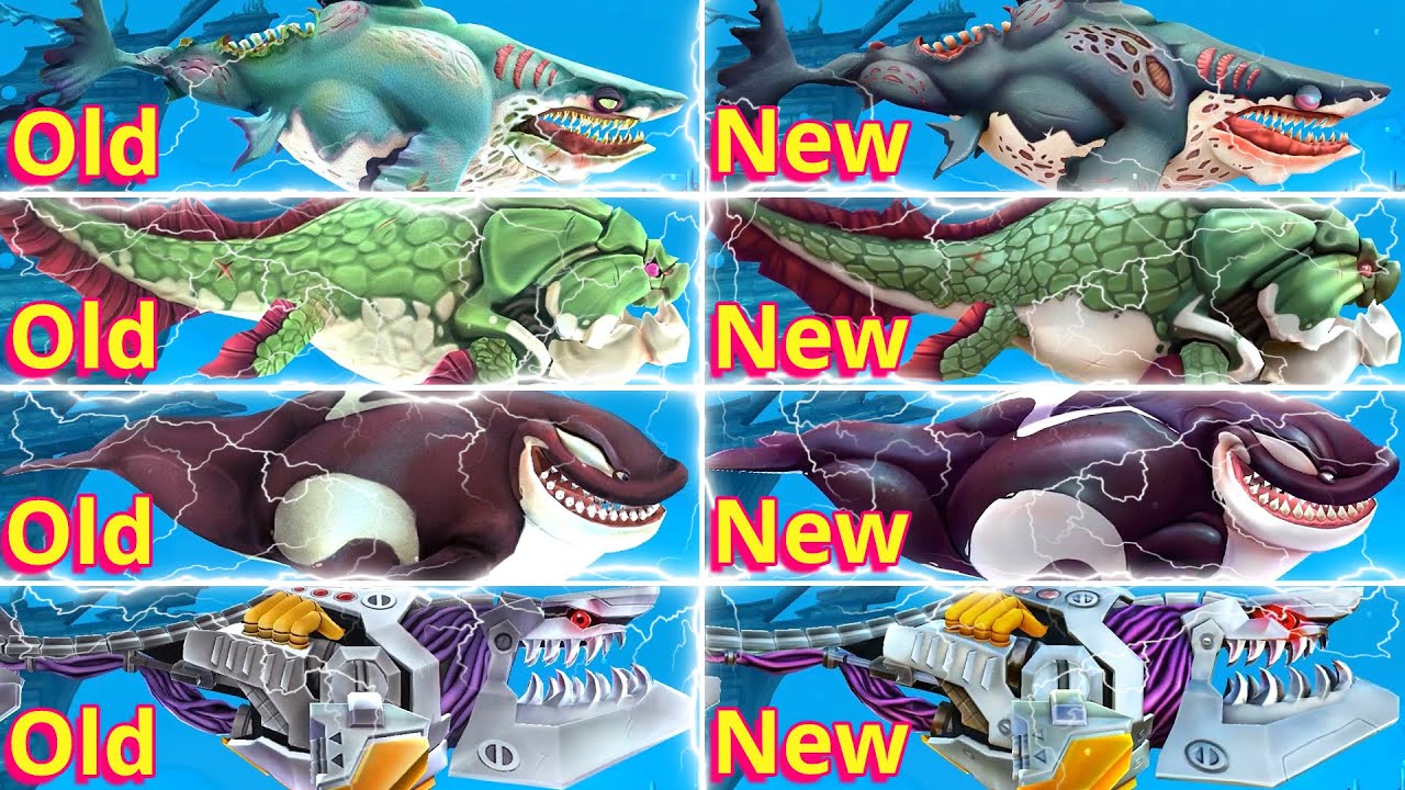 HUNGRY SHARK WORLD | ALL SHARKS & SKINS UNLOCKED. OLD SKINS VS NEW ...