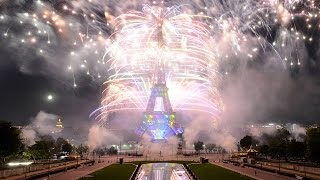 Bastille Day Eiffel Tower Lit up by Fireworks