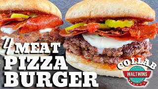 4 Meat Pizza Burger on the Griddle -- Collab with the Waltwins!