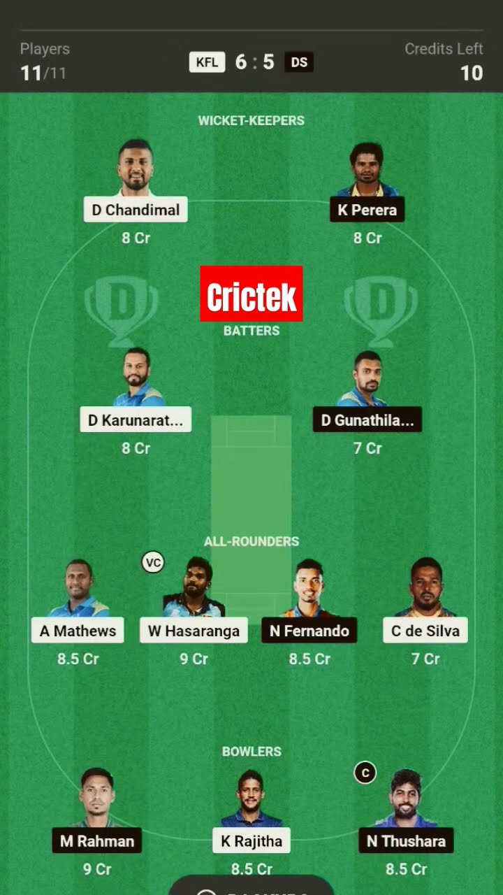 KFL Vs DS Dream11 Prediction, KFL Vs DS Dream11 Team #dream11team #lpl ...