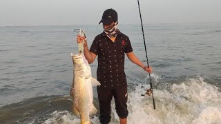 Palghar,Edavan fishing, समुद्रामध्ये जीताडा माश्याचि शिकार , Baramundi fishing