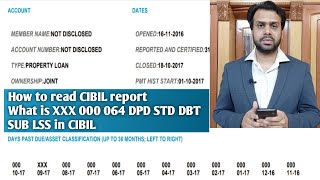 How to read cibil report | What does 000 064 XXX STD DPD DBT SUB LSS entries means in cibil report