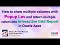 How to show multiple columns with Popup Lov and return multiple values into IG Report in Oracle Apex