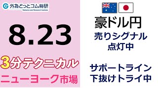 豪ドル/円見通し 「売りシグナル点灯中  、サポートライン下抜けトライ中」見通しズバリ！3分テクニカル分析 ニューヨーク市場の見通し　2023年8月23日