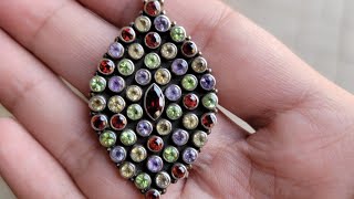 Natural Amethyst, Garnet, Peridot \u0026 Quartz - Silver Pendant