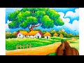 how to draw a village scenery _ beautiful nature drawing painting _ oil pastel colors _step by step