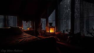 Cozy Rain Ambience - Rain Forest drop window in Cozy Cabin with cracking fireplace to fall asleep 💤