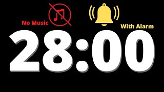 അലാറമുള്ള 28 മിനിറ്റ് കൗണ്ട്ഡൗൺ ടൈമർ (കറുത്ത പശ്ചാത്തലം, സംഗീതമില്ല, ശബ്ദമില്ല)