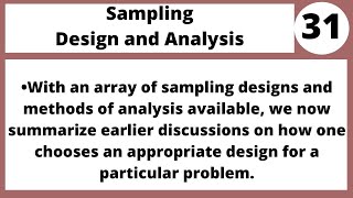 Sampling Design and Analysis in HIndi|Urdu MTH494 LECTURE 31