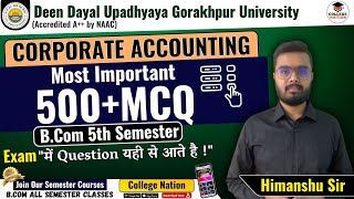 Corporate  Accounting | Lec - 5 | most important mcqs | B.com 5th Semester Exam | For DDU