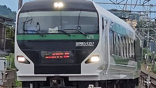 臨時列車 E257系5000番台OM92編成 特急あずさ85号 勾配からカーブへ 縦ver