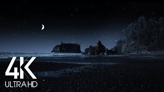 Night Time Ocean Sounds - 8 Hours Peaceful Sound of Waves Crashing on Ruby Beach in 4K