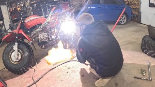 Welding Honda Big Red 250 Frame & Fire In The Shop!