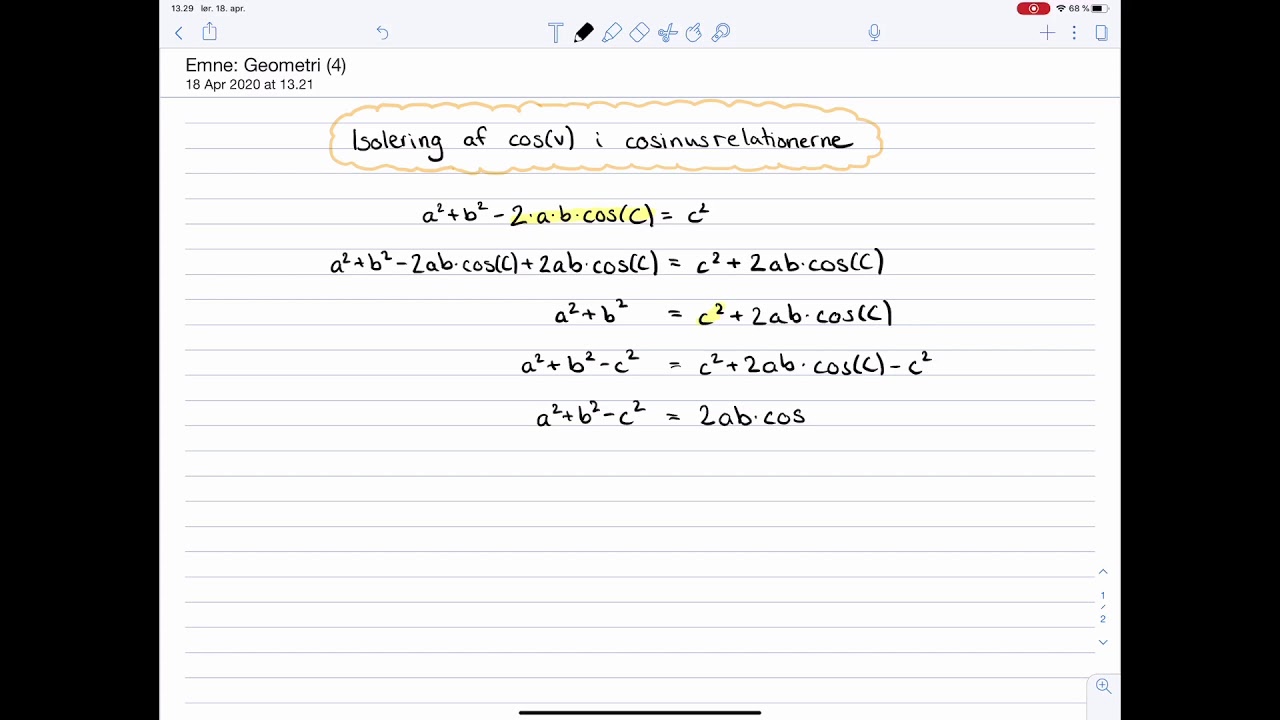 Matematik C-niveau Eksamen: Geometri: Isolering Af Cosinus I ...