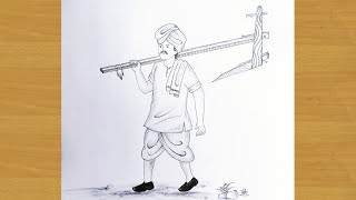 how to draw a farmer with plough ||Gali Gali Art ||