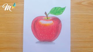 how to drawing 3d apple and leaf || apple and leaf drawing 3d || draw apple and leaf 3d