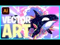 Orca Illustration - Drawing on Paper and Vectoring in Adobe Illustrator - Speed Art