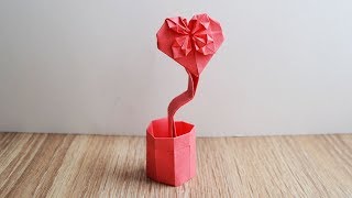 Papírszív edényben Origami Ötletoktató DIY (NProkuda)