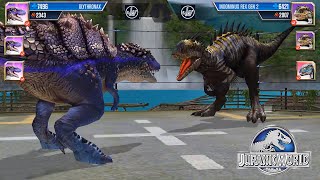 GLYTHRONAX VS INDOMINUS REX GEN 2 - BATTLE || JURASSIC WORLD THE GAME