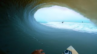 RAW POV Shorebreak BARRELS in 40mph WIND!