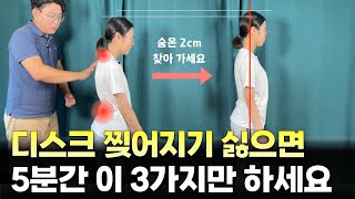 허리(목) 디스크 찢어지기 싫으면 5분간 이 3가지 반드시 하세요 | 허리통증-목통증 동시에 잡는 3가지 운동법