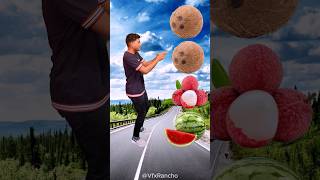 Rounding coconut to Grapes, Mango, lichi \u0026Watermelon - Fruits names magic video #shortsfeed #vfx