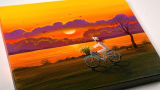 Sunset Painting | Sunset By The Lake Acrylic Painting